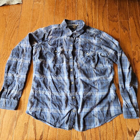 Eddie Bauer TALL blue plaid shirt size large - Picture 1 of 4